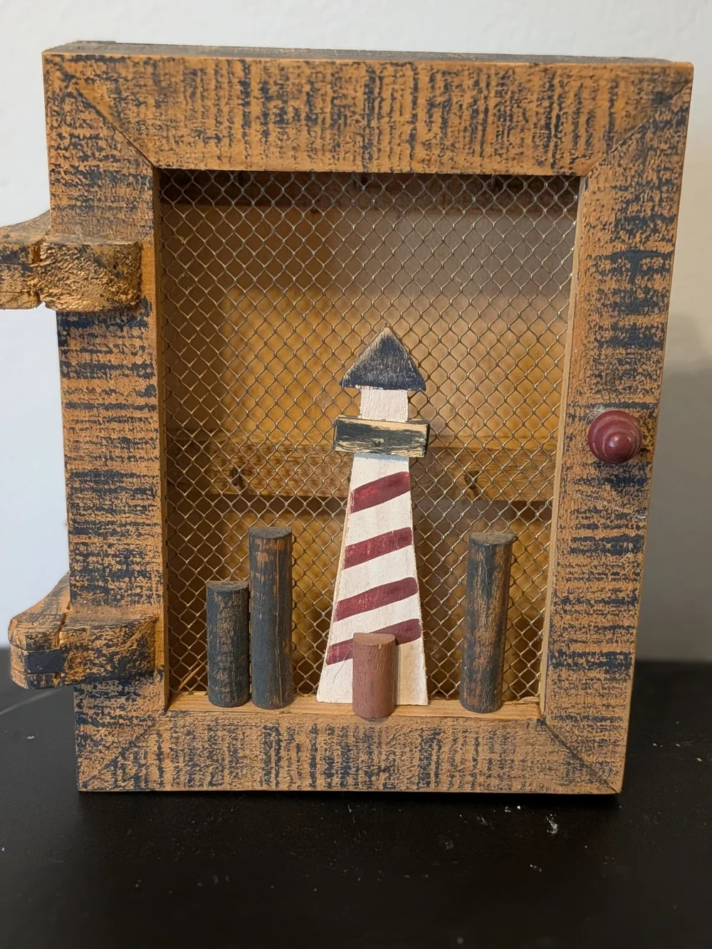 Rustic Nautical- Themed Wooden Hanging Key Cabinet